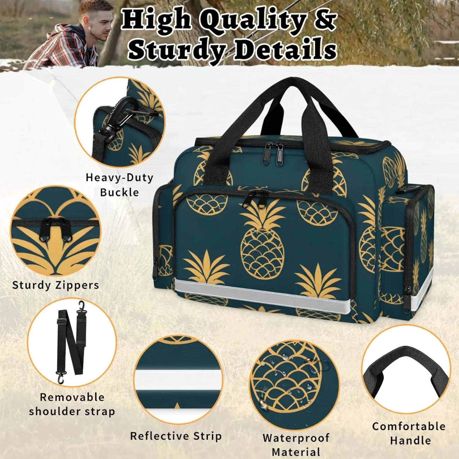 Anti-Scratch Duffle Bag for Travel 25x17.7x11.2 Inch - Waterproof Duffel Bag for Camping Fitness, Durable EMS Gear for First Responders Cute Pineapples Print