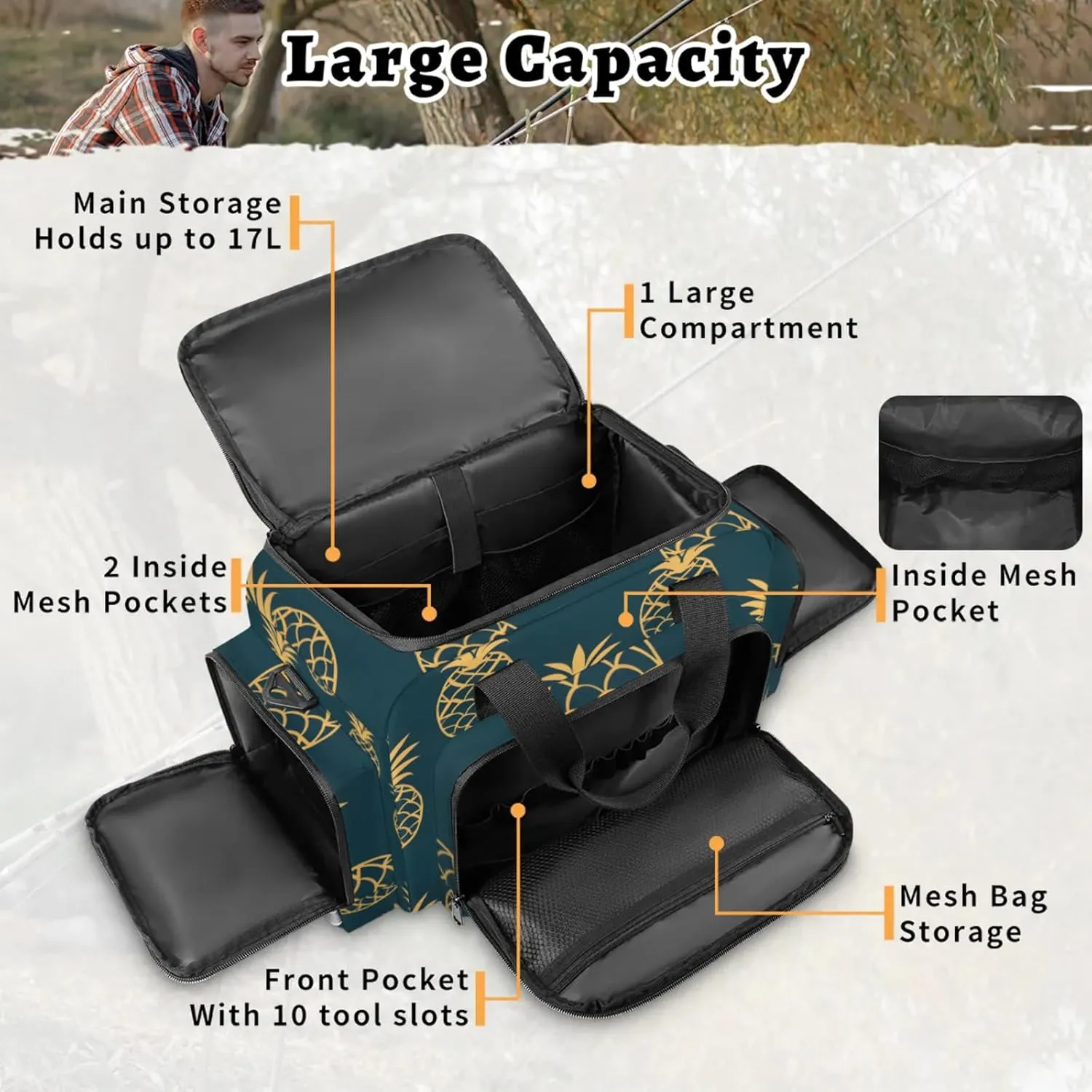 Anti-Scratch Duffle Bag for Travel 25x17.7x11.2 Inch - Waterproof Duffel Bag for Camping Fitness, Durable EMS Gear for First Responders Cute Pineapples Print