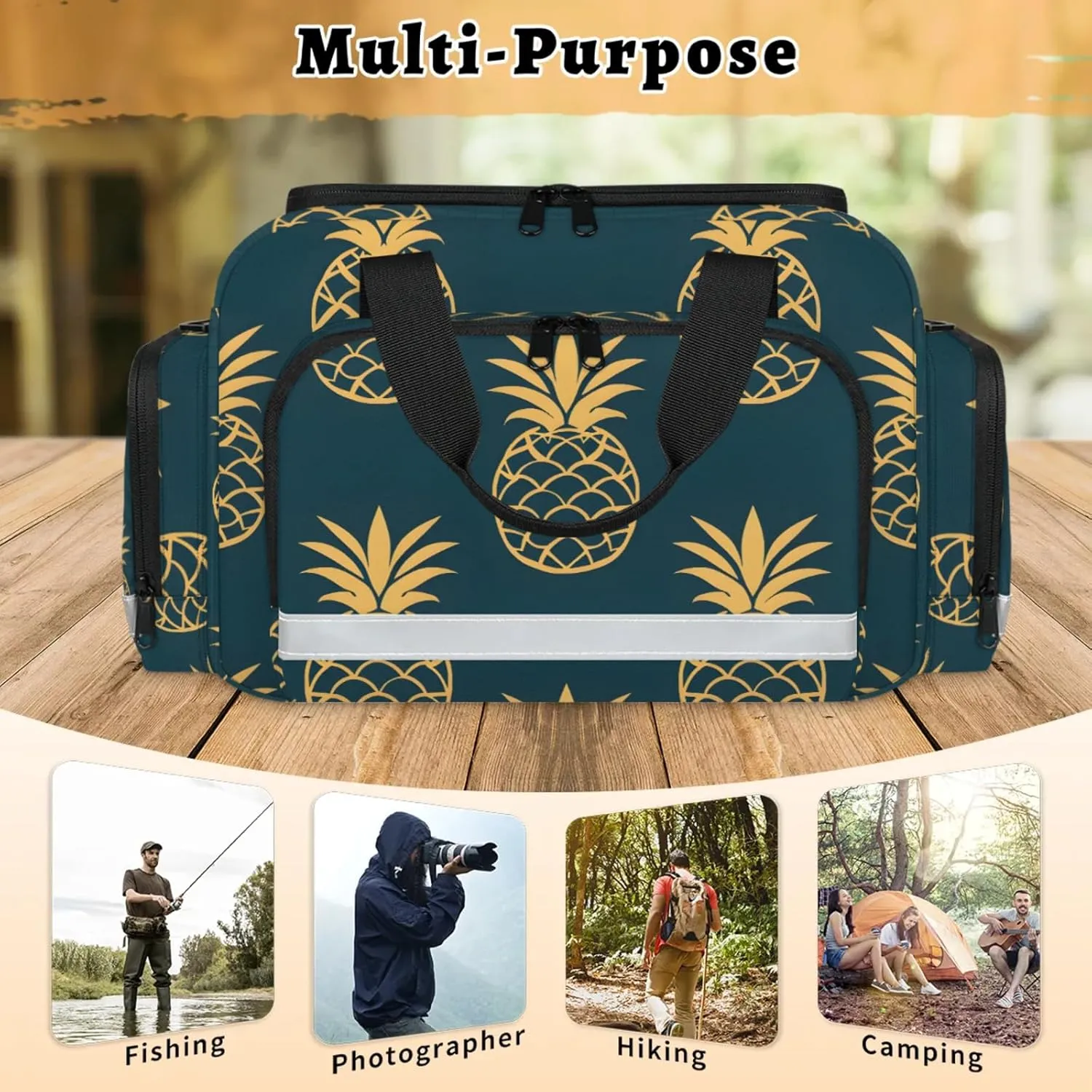 Anti-Scratch Duffle Bag for Travel 25x17.7x11.2 Inch - Waterproof Duffel Bag for Camping Fitness, Durable EMS Gear for First Responders Cute Pineapples Print