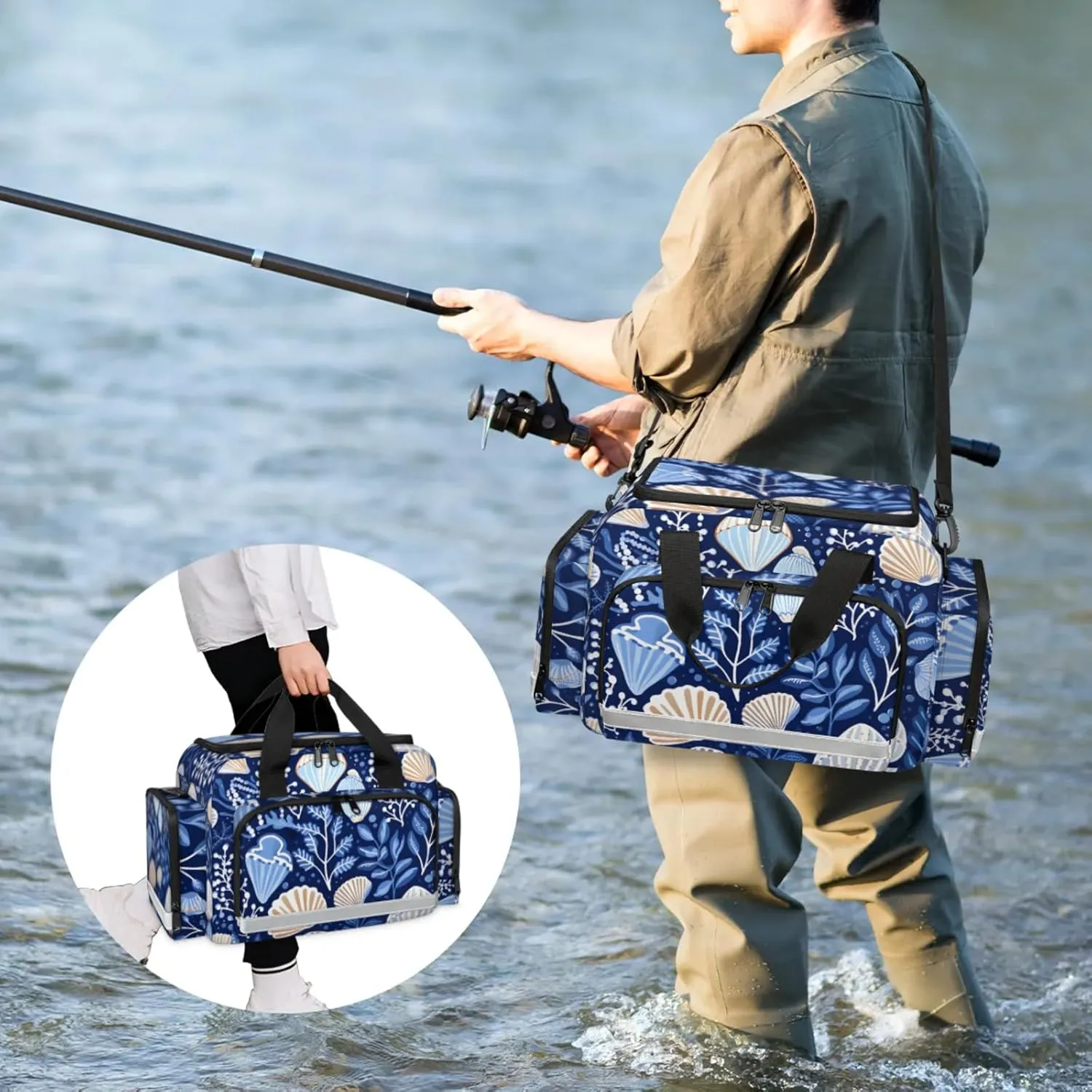 Anti-Scratch Duffle Bag for Travel 25x17.7x11.2 Inch - Waterproof Duffel Bag for Camping Fitness, Durable EMS Gear for First Responders Ocean Seashell Plant