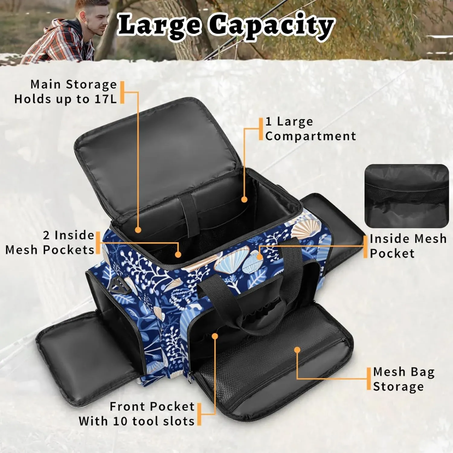 Anti-Scratch Duffle Bag for Travel 25x17.7x11.2 Inch - Waterproof Duffel Bag for Camping Fitness, Durable EMS Gear for First Responders Ocean Seashell Plant