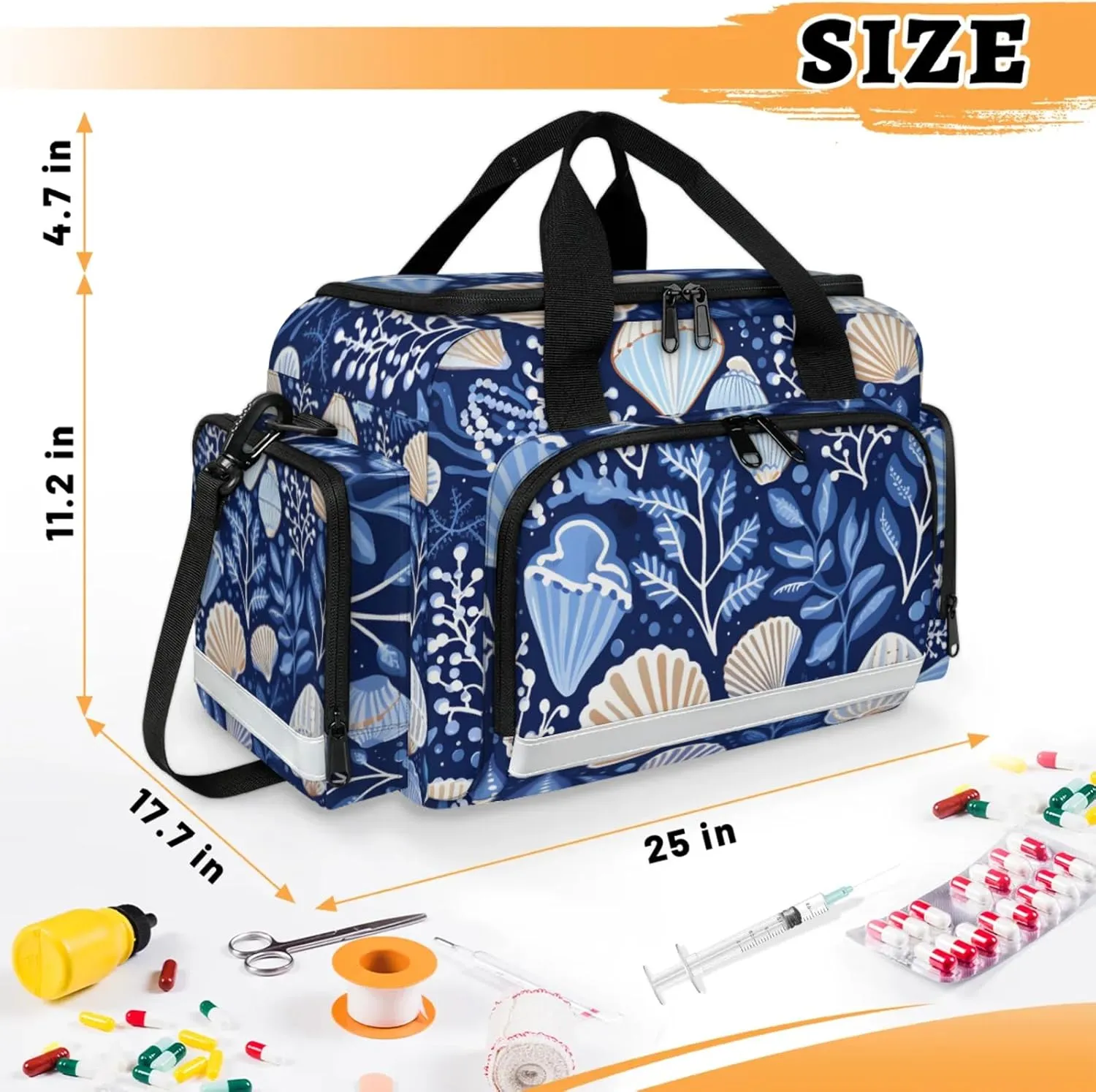 Anti-Scratch Duffle Bag for Travel 25x17.7x11.2 Inch - Waterproof Duffel Bag for Camping Fitness, Durable EMS Gear for First Responders Ocean Seashell Plant