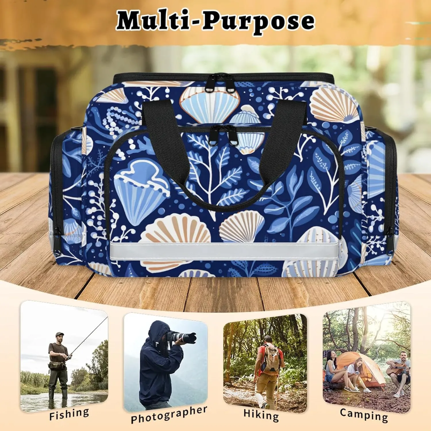 Anti-Scratch Duffle Bag for Travel 25x17.7x11.2 Inch - Waterproof Duffel Bag for Camping Fitness, Durable EMS Gear for First Responders Ocean Seashell Plant