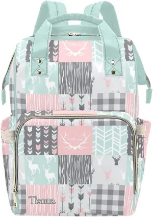 Antlers Deer Elk Feather Arrow Patchwork Diaper Bags with Name Waterproof Mummy Backpack Nappy Nursing Baby Bags Gifts Tote Bag for Women