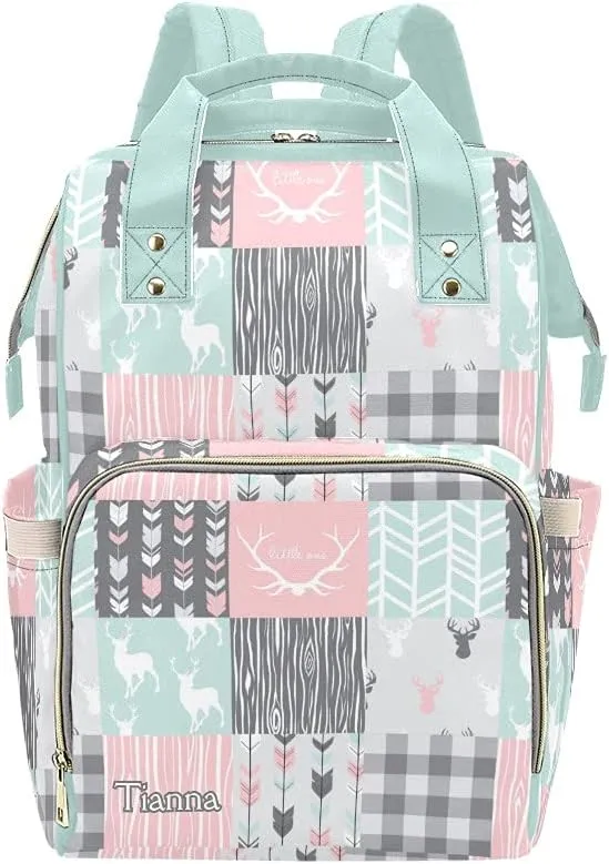 Antlers Deer Elk Feather Arrow Patchwork Diaper Bags with Name Waterproof Mummy Backpack Nappy Nursing Baby Bags Gifts Tote Bag for Women
