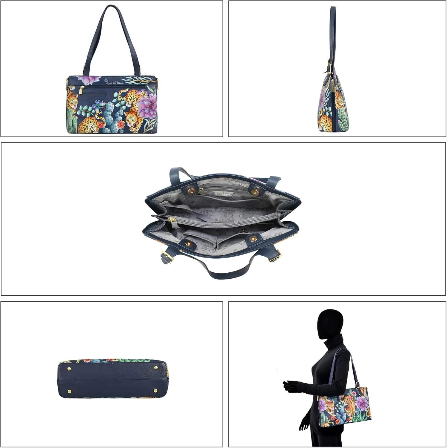 Anuschka Women’s Original Genuine Leather Hand-Painted Expandable Shopper Tote - Leather Handbag with Magnetic Closure