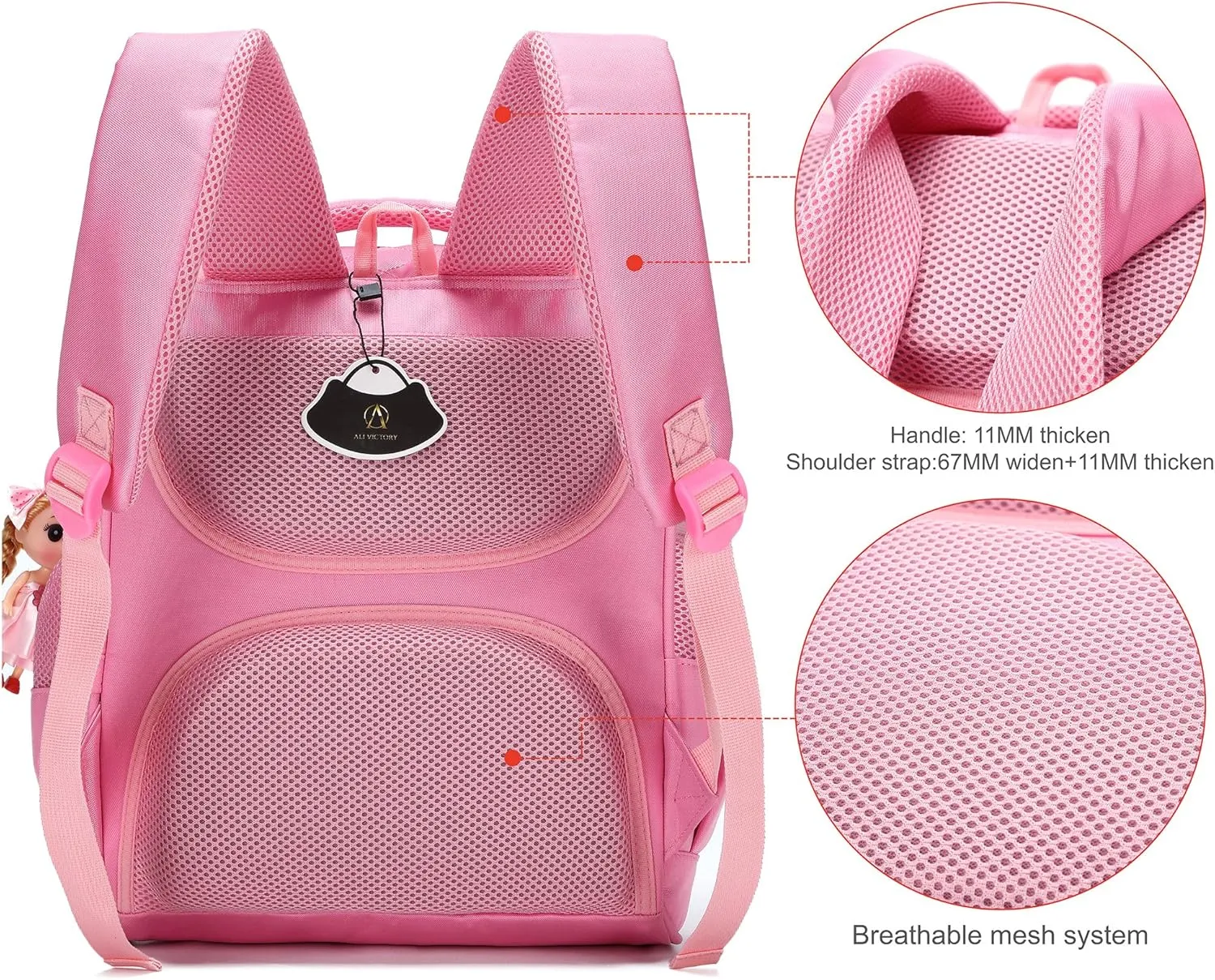 AO ALI VICTORY Girls Backpacks, Waterproof Cute Backpack for Kids Toddler Girl Preschool Bookbags Elementary School Bags