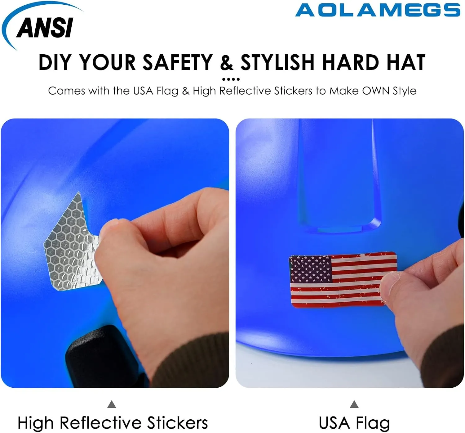 AOLAMEGS Construction Safety Hard Hat - ANSI Z89.1 Type Ι OSHA Approved Safety Helmets with Chin Straps Lightweight Reflective Vented ABS Hard Hats For Men Women Industrial Workwear 6-point Suspension