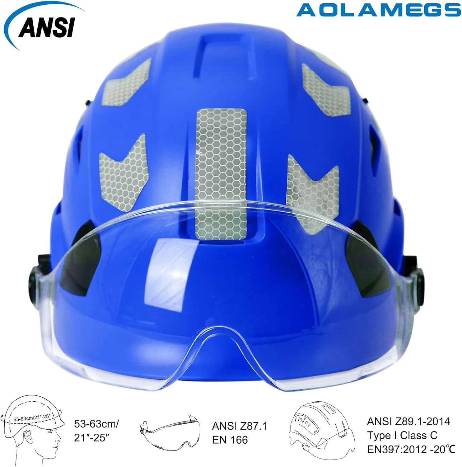 AOLAMEGS Construction Safety Hard Hat - ANSI Z89.1 Type Ι OSHA Approved Safety Helmets with Chin Straps Lightweight Reflective Vented ABS Hard Hats For Men Women Industrial Workwear 6-point Suspension