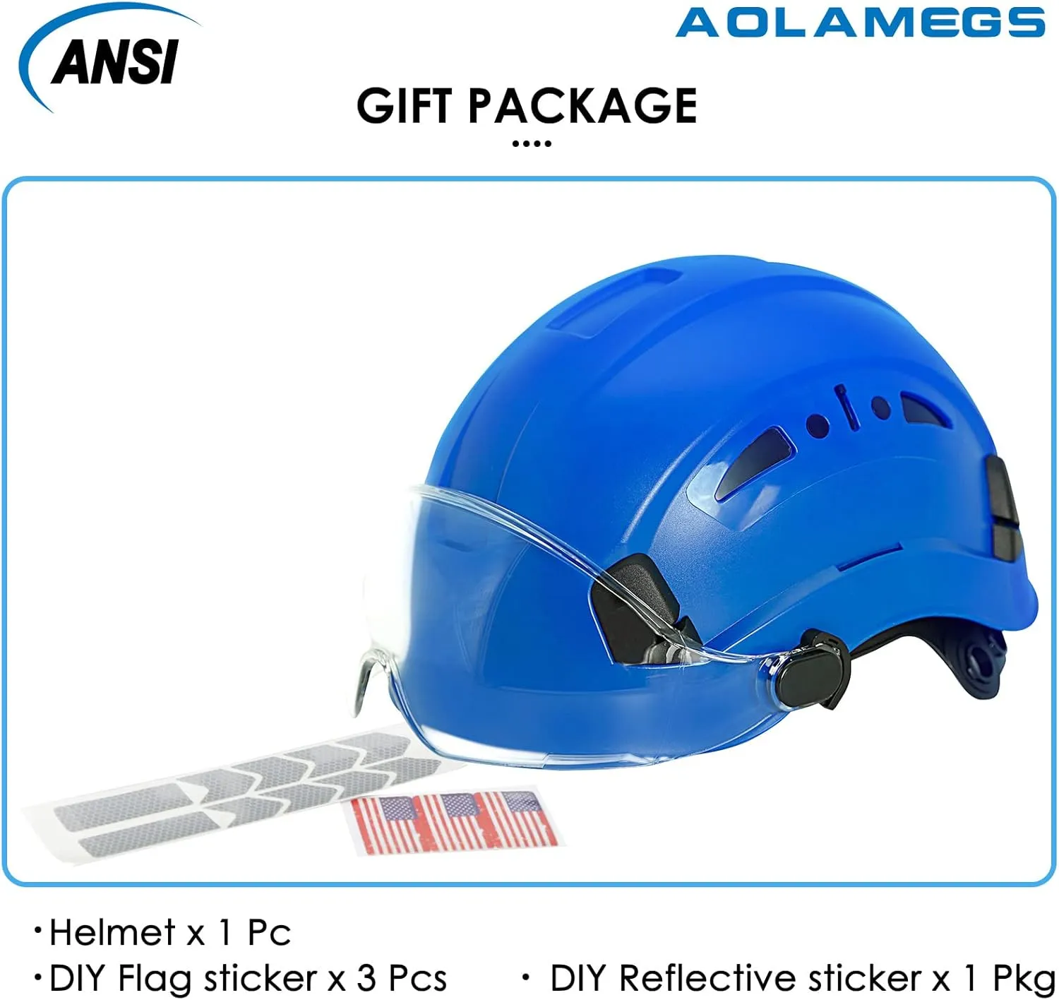 AOLAMEGS Construction Safety Hard Hat - ANSI Z89.1 Type Ι OSHA Approved Safety Helmets with Chin Straps Lightweight Reflective Vented ABS Hard Hats For Men Women Industrial Workwear 6-point Suspension