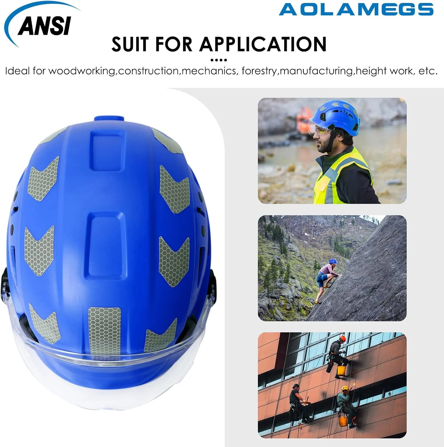 AOLAMEGS Construction Safety Hard Hat - ANSI Z89.1 Type Ι OSHA Approved Safety Helmets with Chin Straps Lightweight Reflective Vented ABS Hard Hats For Men Women Industrial Workwear 6-point Suspension