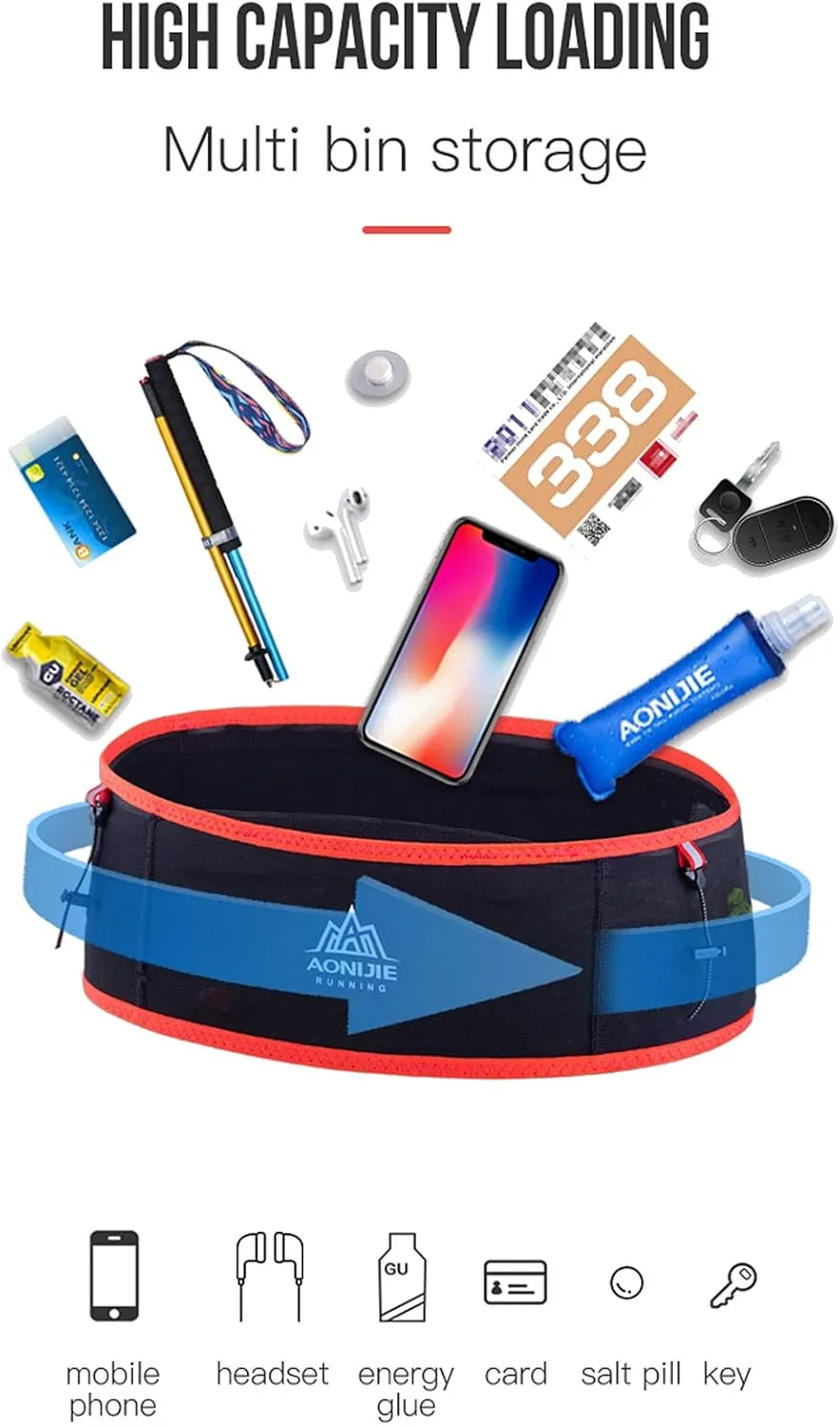 AONIJIE Hydration Belt Running Fanny Pack, with 250ml Soft Water Bottle Flask Phone Holder for Trailing Running Climbing Jogging Cycling Workout Fitness 3 Colors (Blue, M/L)