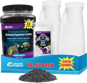 Aquatic Experts 2 Pack 4" Long 200 Micron   Premium Granular Activated Carbon 3.0   4-Pack Fine Mesh Bag 3"x8", Made in USA (Value Pack)
