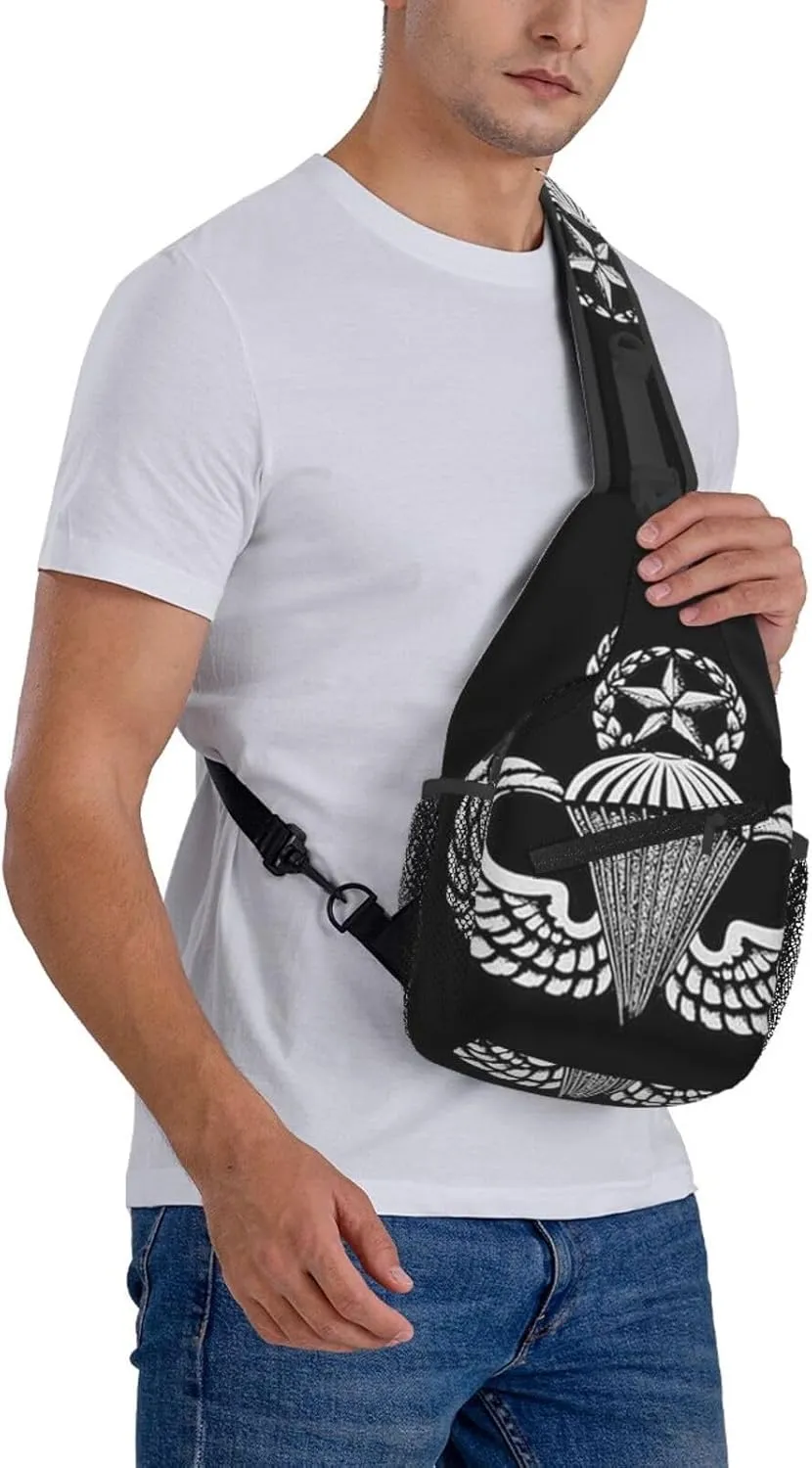 Army Airborne Master Parachute Wings Jump Small Crossbody Backpack Sling Bag For Men Women Mini One Shoulder Chest Bags Gym Sport Travel Hiking Daypack