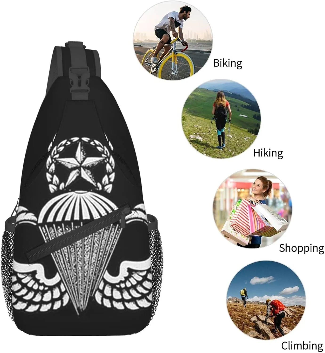 Army Airborne Master Parachute Wings Jump Small Crossbody Backpack Sling Bag For Men Women Mini One Shoulder Chest Bags Gym Sport Travel Hiking Daypack