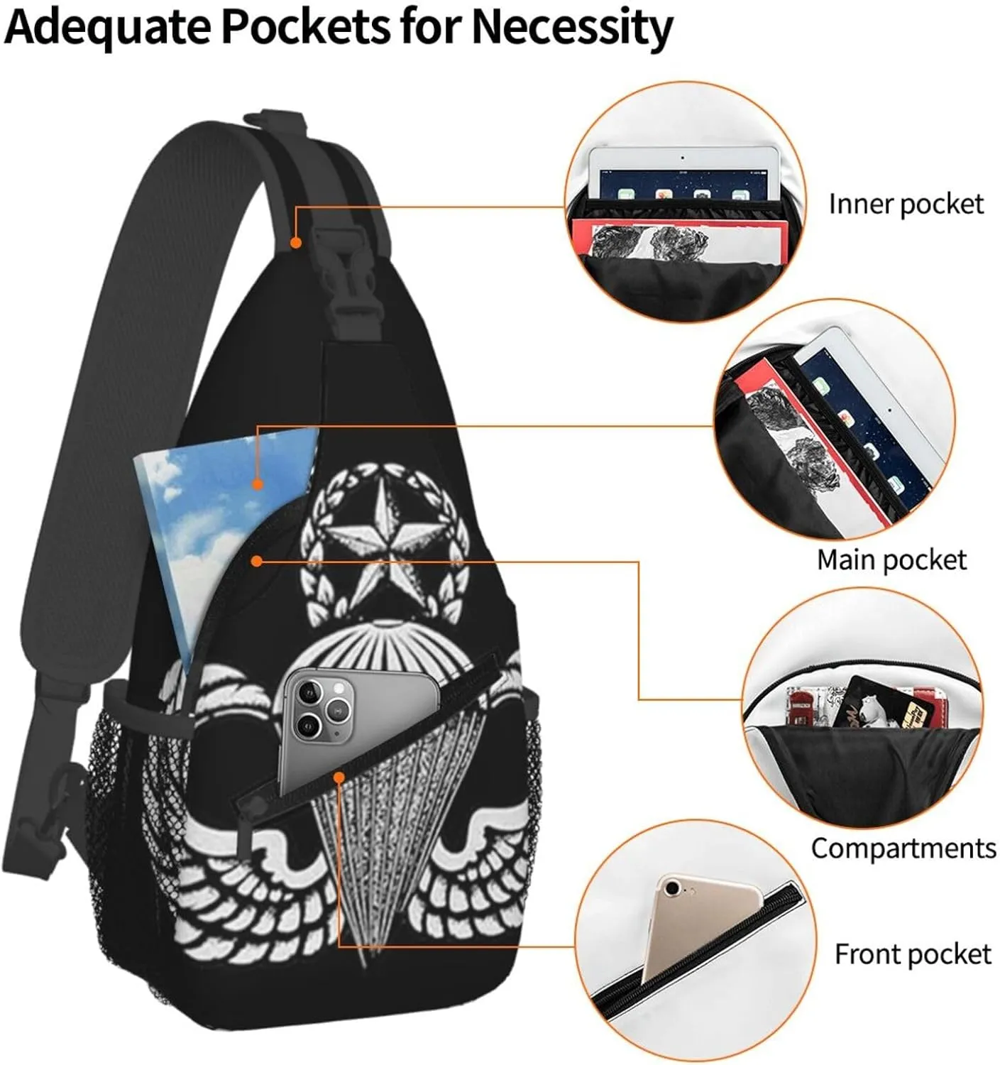 Army Airborne Master Parachute Wings Jump Small Crossbody Backpack Sling Bag For Men Women Mini One Shoulder Chest Bags Gym Sport Travel Hiking Daypack
