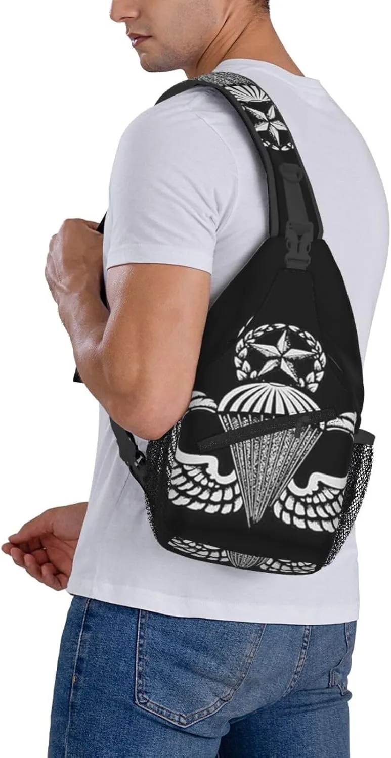 Army Airborne Master Parachute Wings Jump Small Crossbody Backpack Sling Bag For Men Women Mini One Shoulder Chest Bags Gym Sport Travel Hiking Daypack