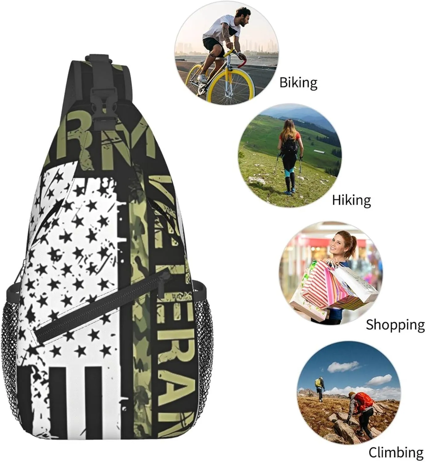 Army Veteran Crossbody Backpack Dachshunds Dog Chest Bag Lightweight One Strap Backpack Multipurpose Travel Hiking For Men Women