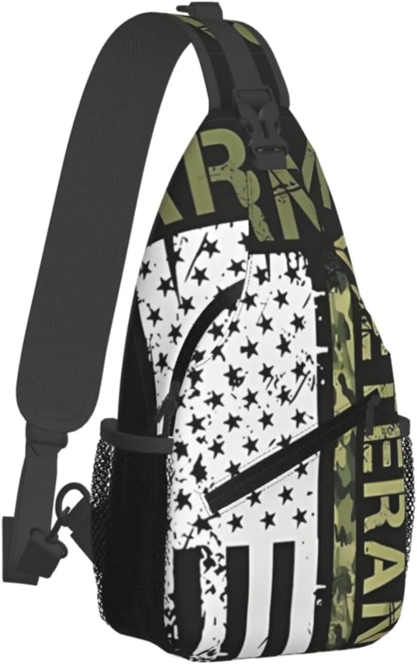 Army Veteran Crossbody Backpack Dachshunds Dog Chest Bag Lightweight One Strap Backpack Multipurpose Travel Hiking For Men Women