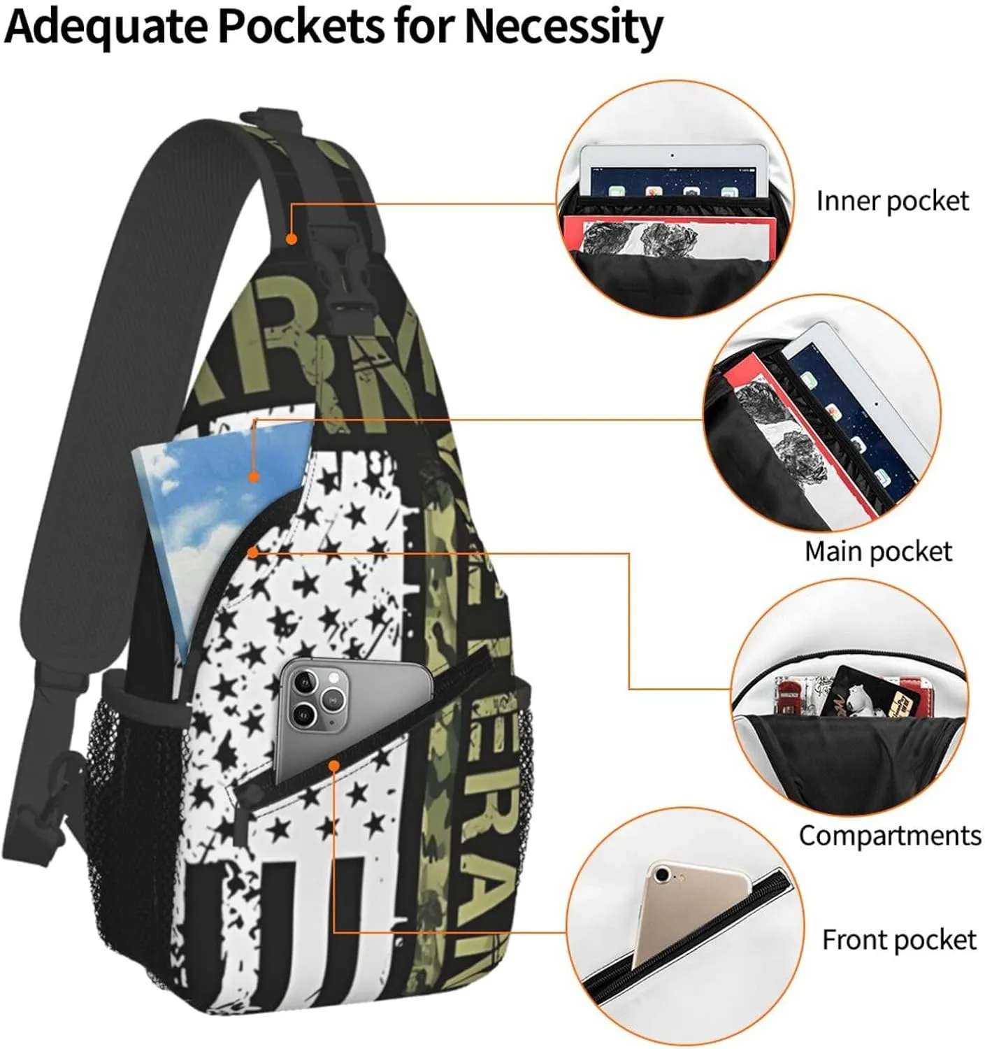 Army Veteran Crossbody Backpack Dachshunds Dog Chest Bag Lightweight One Strap Backpack Multipurpose Travel Hiking For Men Women