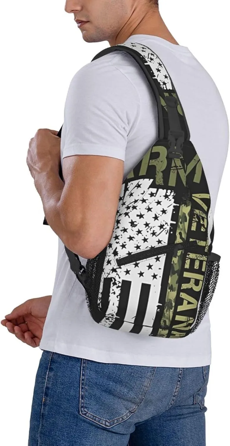 Army Veteran Crossbody Backpack Dachshunds Dog Chest Bag Lightweight One Strap Backpack Multipurpose Travel Hiking For Men Women