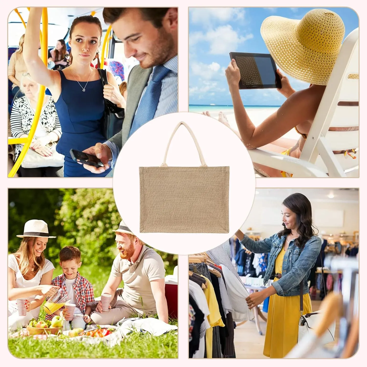 Aslsiy Jute Tote Bags,Yellow Sunflower Grocery Shopping Bags, Reusable Burlap Straw Beach Bag
