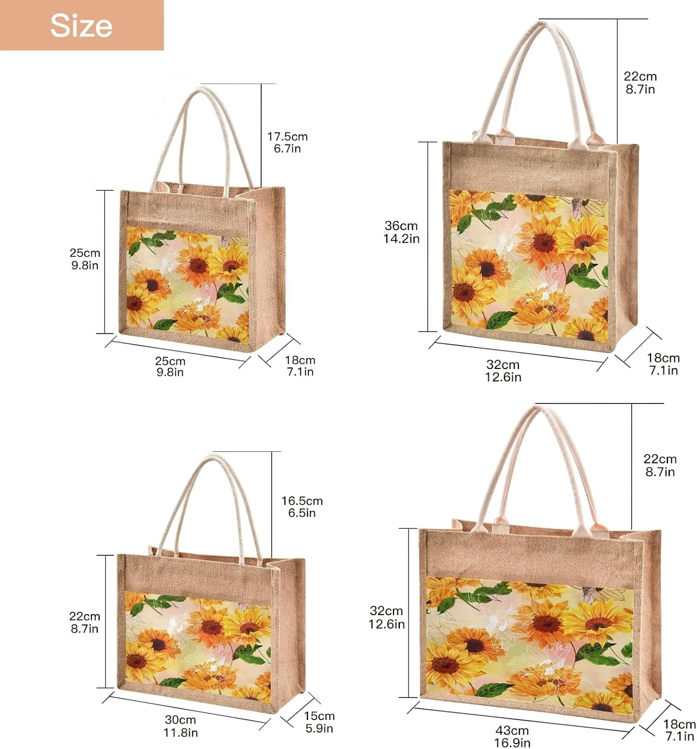 Aslsiy Jute Tote Bags,Yellow Sunflower Grocery Shopping Bags, Reusable Burlap Straw Beach Bag