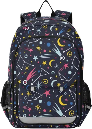 Aslsiy Kids Backpack Colorfull Space Stars School Backpack for Boys Girls Moon Meteor Book Bags Daycare 17 Inch Laptop Bag