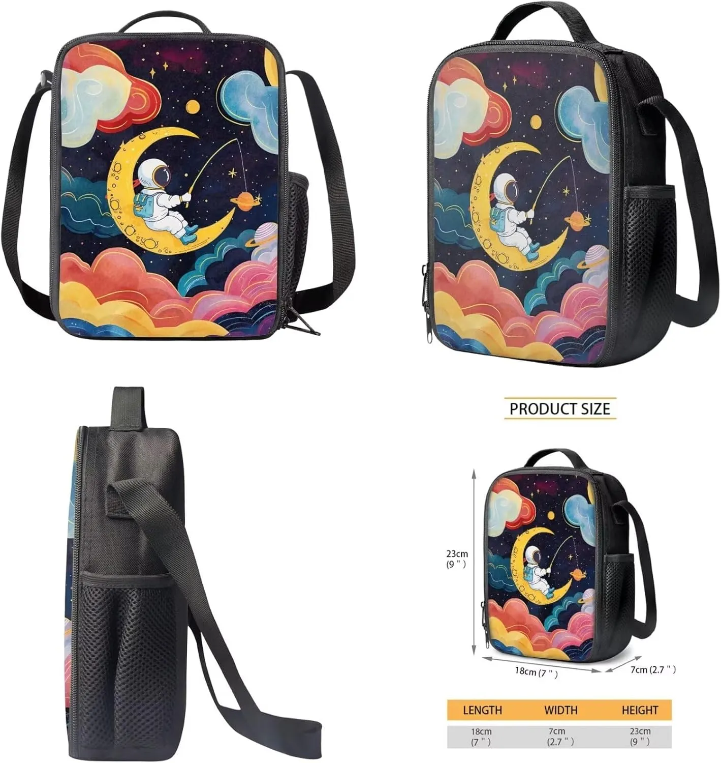 Astronaut 3 Pcs Teen Boys Backpack Set Waterproof Preschool Primary Elementary Middle School Bookbag Age 8-10 Lightweight Customized Schoolbag for Kids with Lunch Box Pencil Case