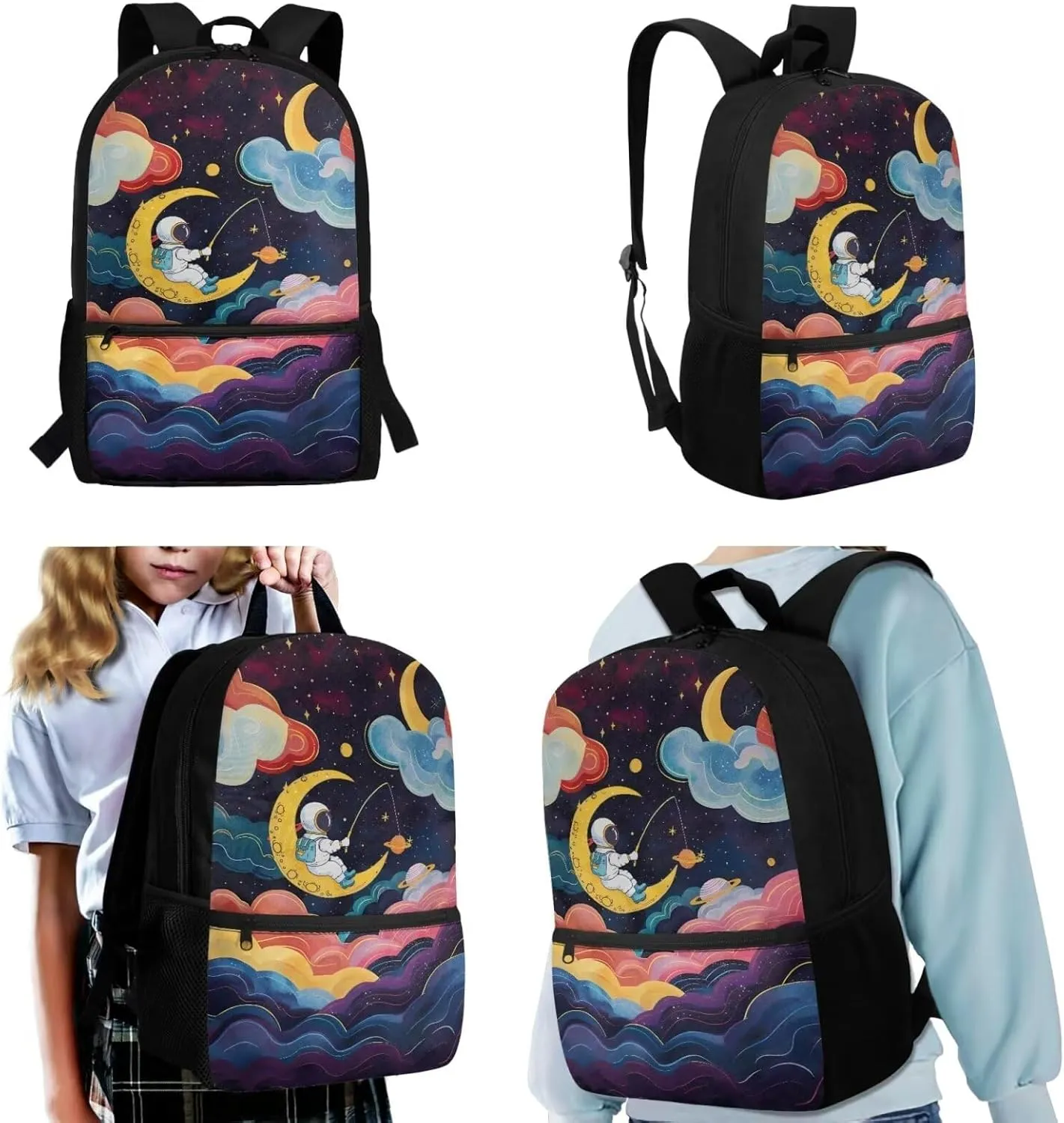 Astronaut 3 Pcs Teen Boys Backpack Set Waterproof Preschool Primary Elementary Middle School Bookbag Age 8-10 Lightweight Customized Schoolbag for Kids with Lunch Box Pencil Case
