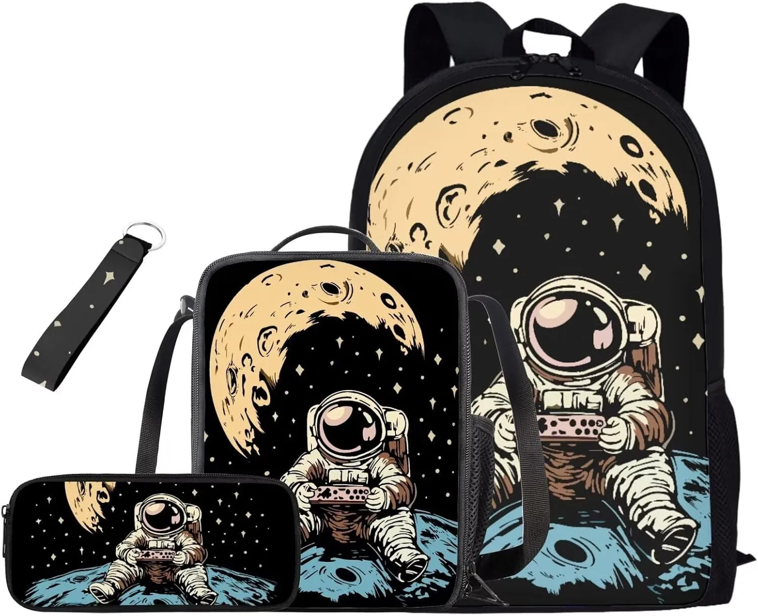 Astronaut Backpack 4 in 1 Set for Teens Boys School Backpack Set with Lunch Bag Pencil Case Keychain Trendy Schoolbag Bookbag Used for Childrens Gifts