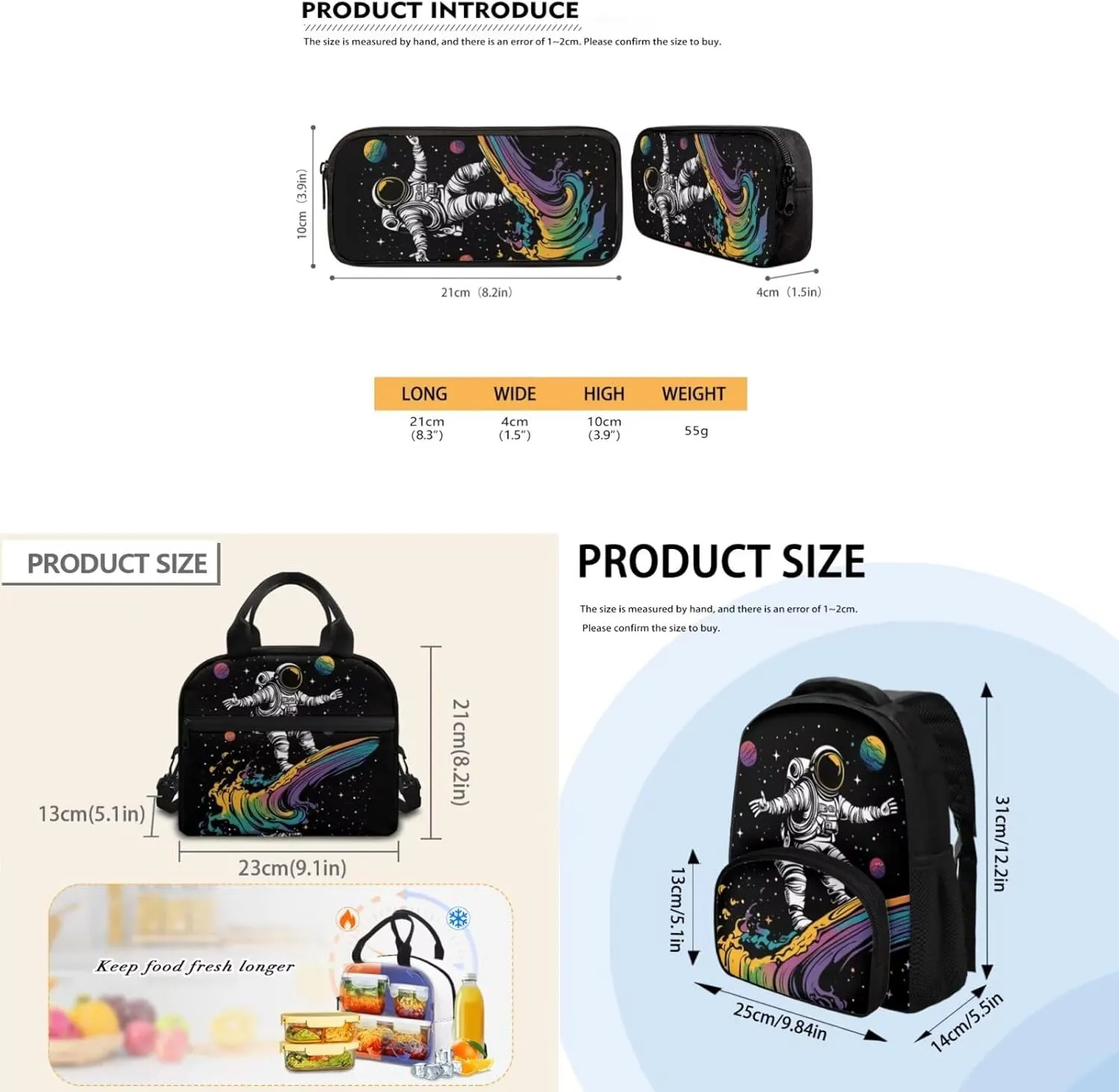 Astronaut Backpack for Toddler Boys School Bag 12 Inch Kindergarten School Backpacks for Boys Preschool Bookbag with Lunch Box Set of 3 Lightweight Shoulder Daypack for Little Kids