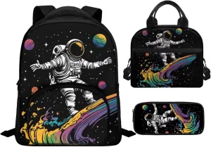 Astronaut Backpack for Toddler Boys School Bag 12 Inch Kindergarten School Backpacks for Boys Preschool Bookbag with Lunch Box Set of 3 Lightweight Shoulder Daypack for Little Kids