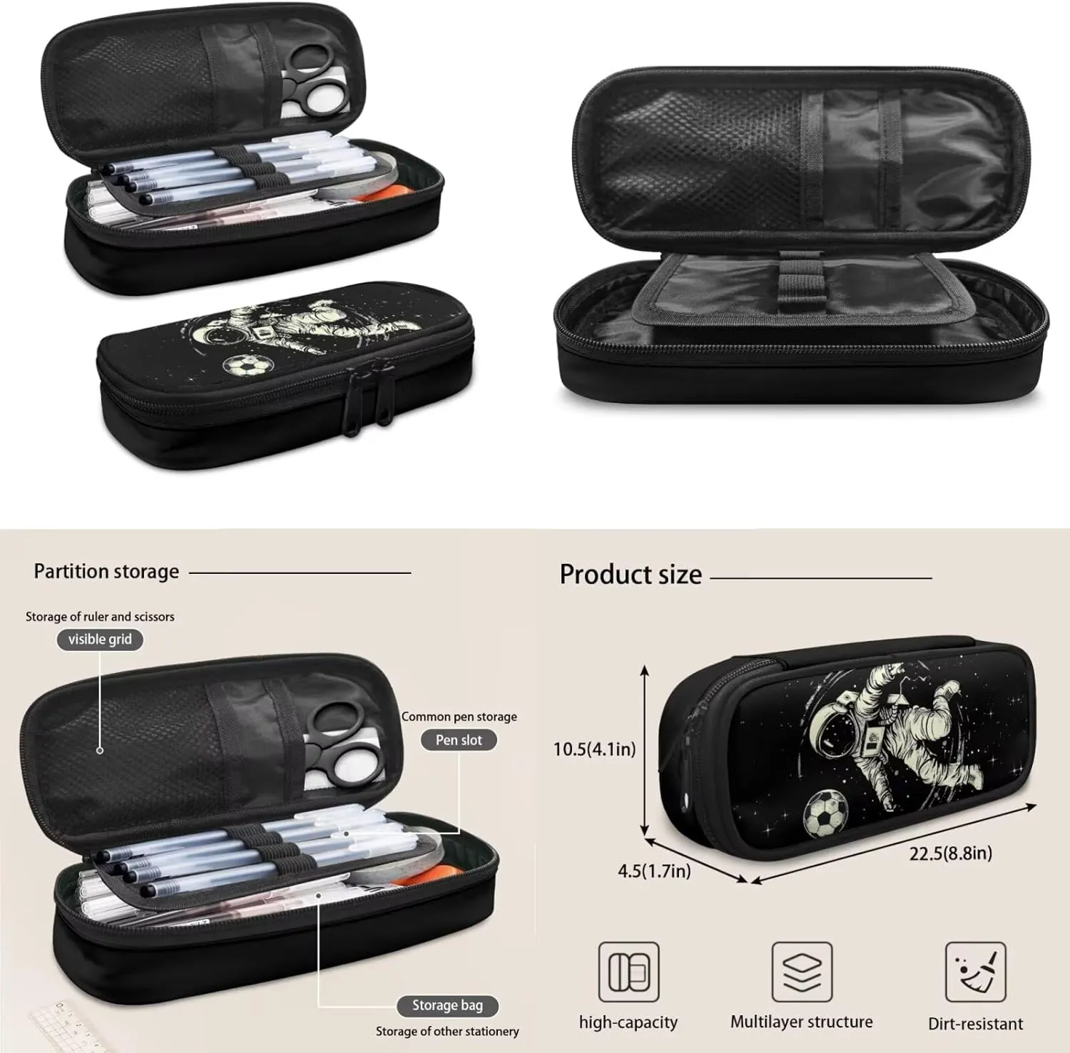 Astronaut Soccer Backpack for Elementary School Boys Kids Bookbag with Lunch Box Pencil Case Bottle Sleeve Casual Daypack Large Capacity School Backpacks for Teenager Shoulder Bags