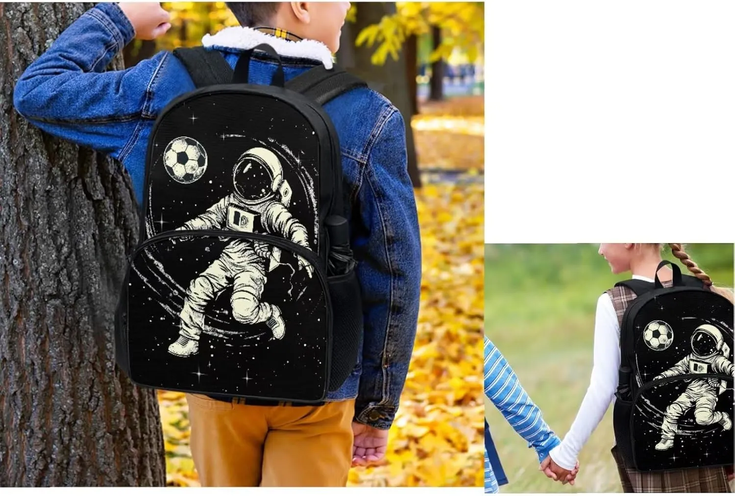 Astronaut Soccer Backpack for Elementary School Boys Kids Bookbag with Lunch Box Pencil Case Bottle Sleeve Casual Daypack Large Capacity School Backpacks for Teenager Shoulder Bags