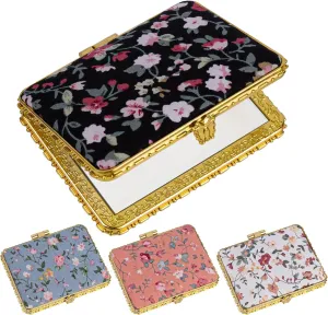 AUEAR, 4 Pack Retro Flower Compact Mirror Makeup Floral Double Sided Pocket Folding Square