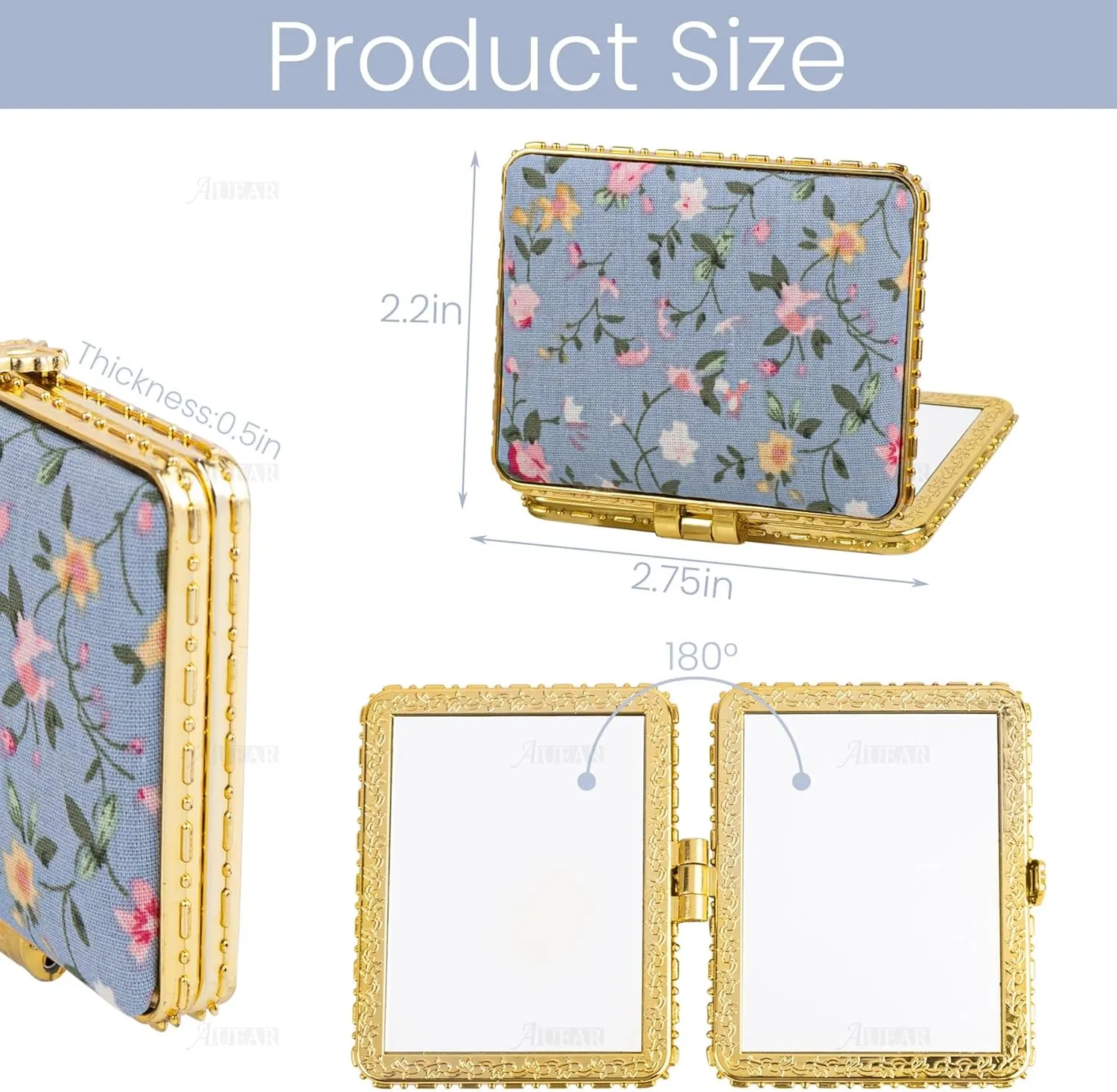 AUEAR, 4 Pack Retro Flower Compact Mirror Makeup Floral Double Sided Pocket Folding Square