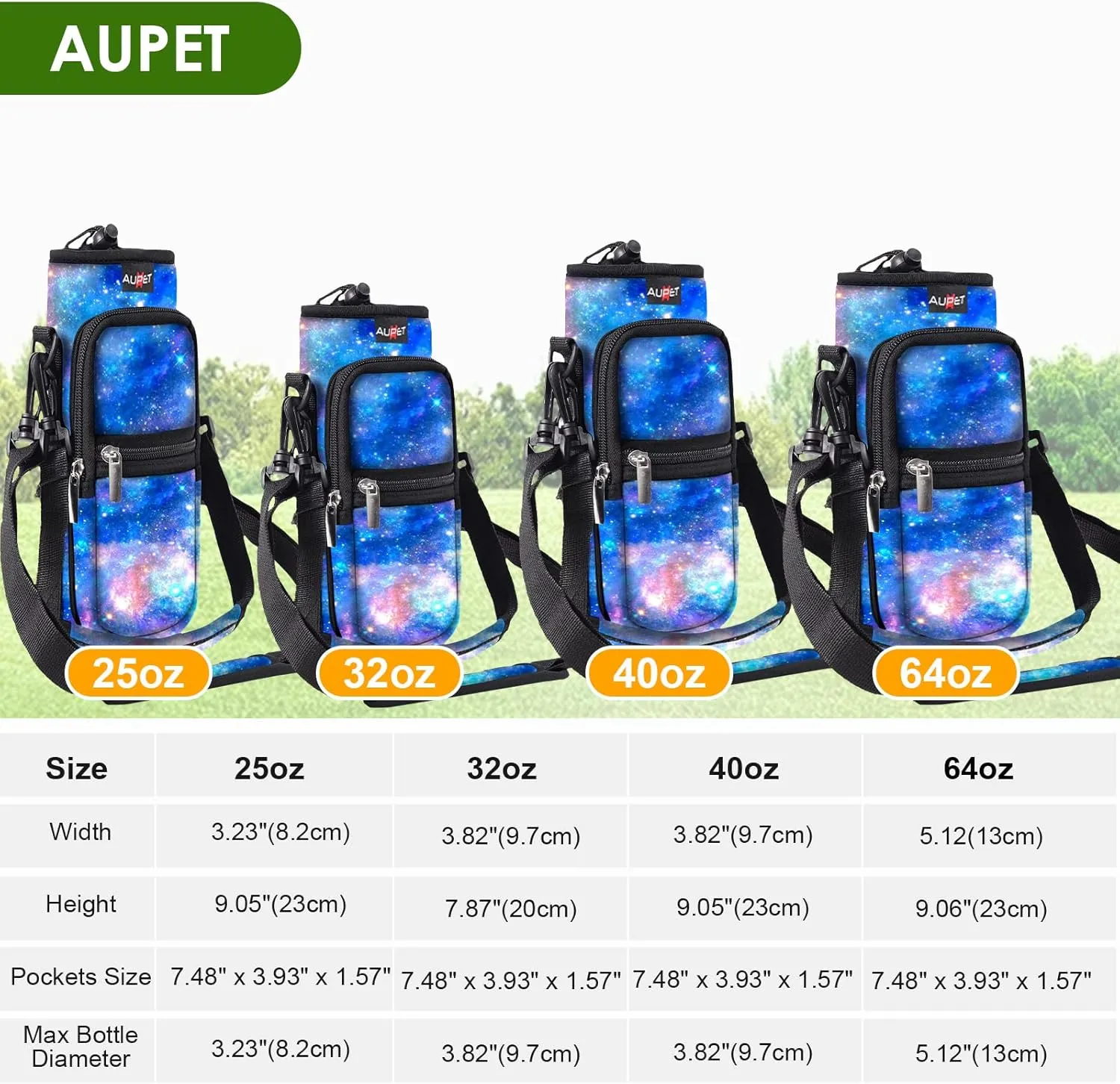 AUPET Water Bottle Sling Bag Sleeve Holder Carrier 25/32/40/64 oz,Insulated Crossbody Water Bottle Case Cover with Strap and Pockets for Men/Women Walking Hiking Camping