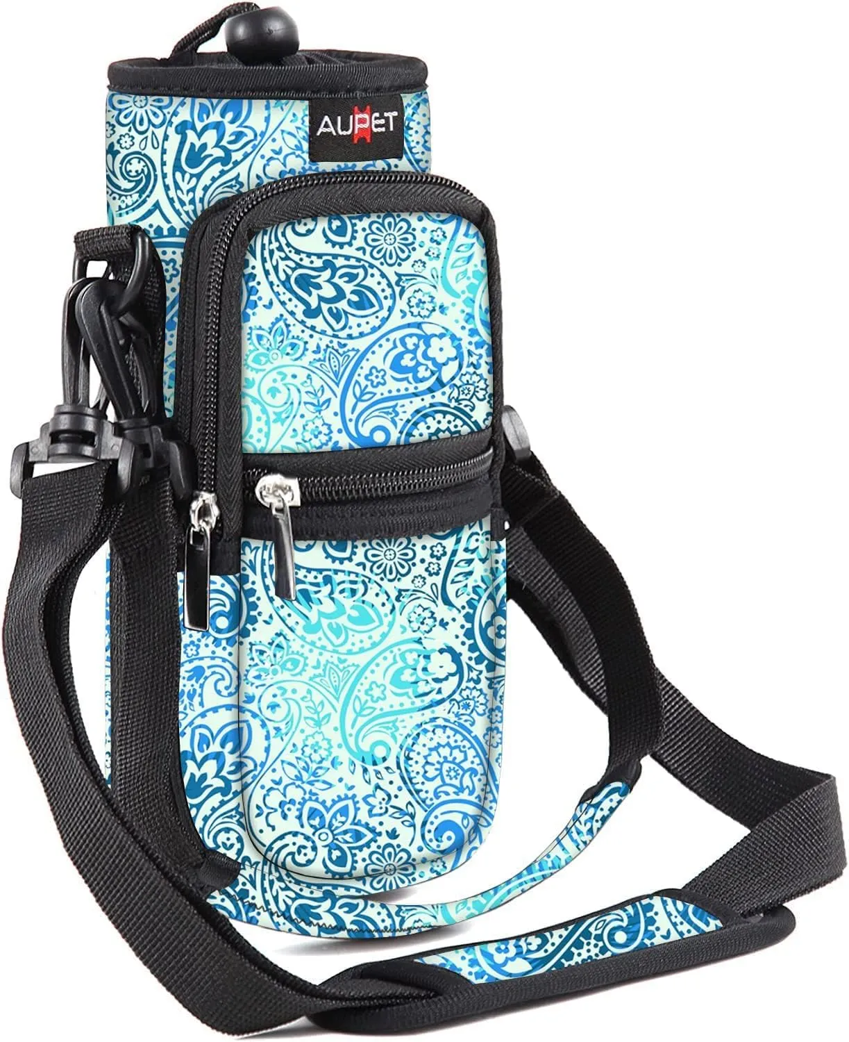 AUPET Water Bottle Sling Bag Sleeve Holder Carrier 25/32/40/64 oz,Insulated Crossbody Water Bottle Case Cover with Strap and Pockets for Men/Women Walking Hiking Camping