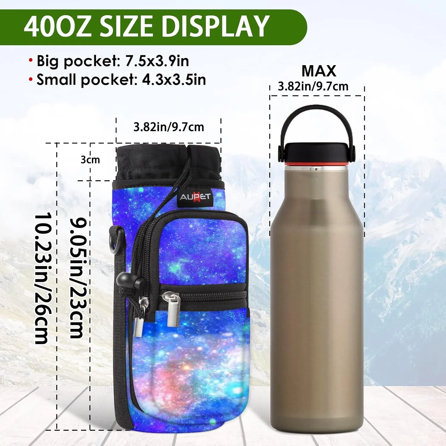 AUPET Water Bottle Sling Bag Sleeve Holder Carrier 25/32/40/64 oz,Insulated Crossbody Water Bottle Case Cover with Strap and Pockets for Men/Women Walking Hiking Camping
