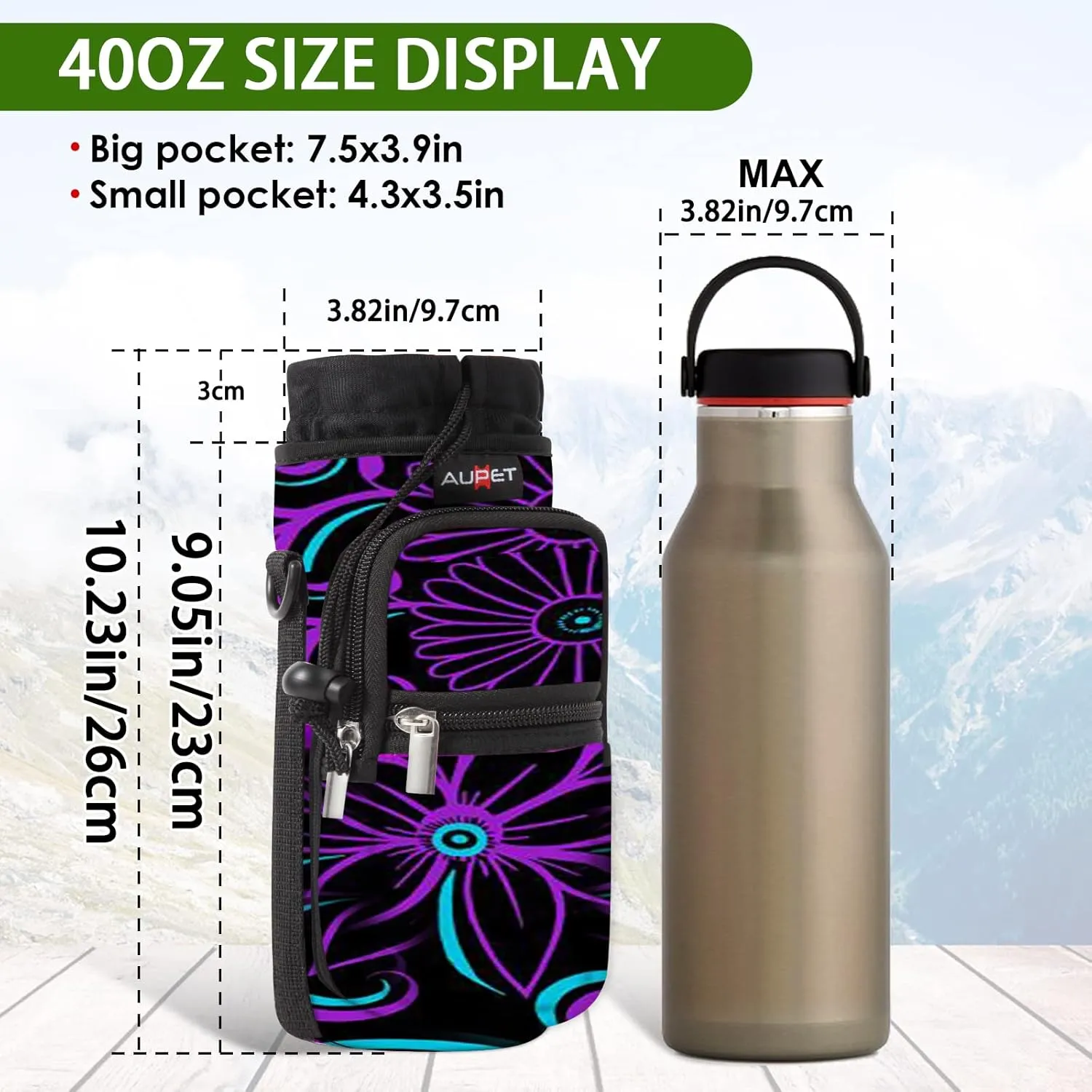 AUPET Water Bottle Sling Bag Sleeve Holder Carrier 25/32/40/64 oz,Insulated Crossbody Water Bottle Case Cover with Strap and Pockets for Men/Women Walking Hiking Camping