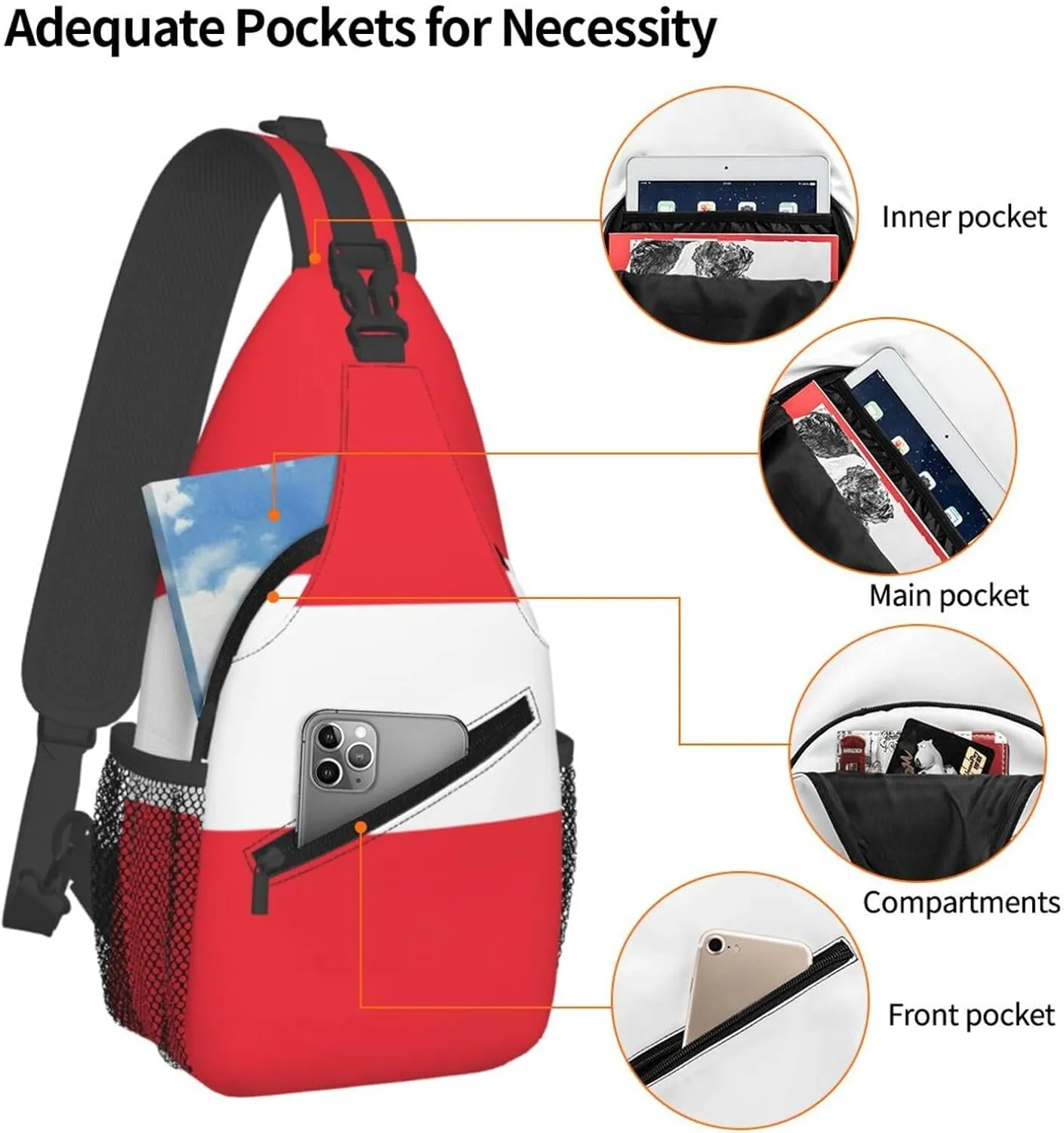 Austrian Flag Print Lightweight Sling Small Shoulder Bag - Chic Cross Chest Bag With Adjustable Strap