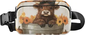 Autumn Highland Cow Pumpkin Womens Fanny Pack Waterproof Hip Pack Belt Pouch Colorful Travel Waist Pack for Men