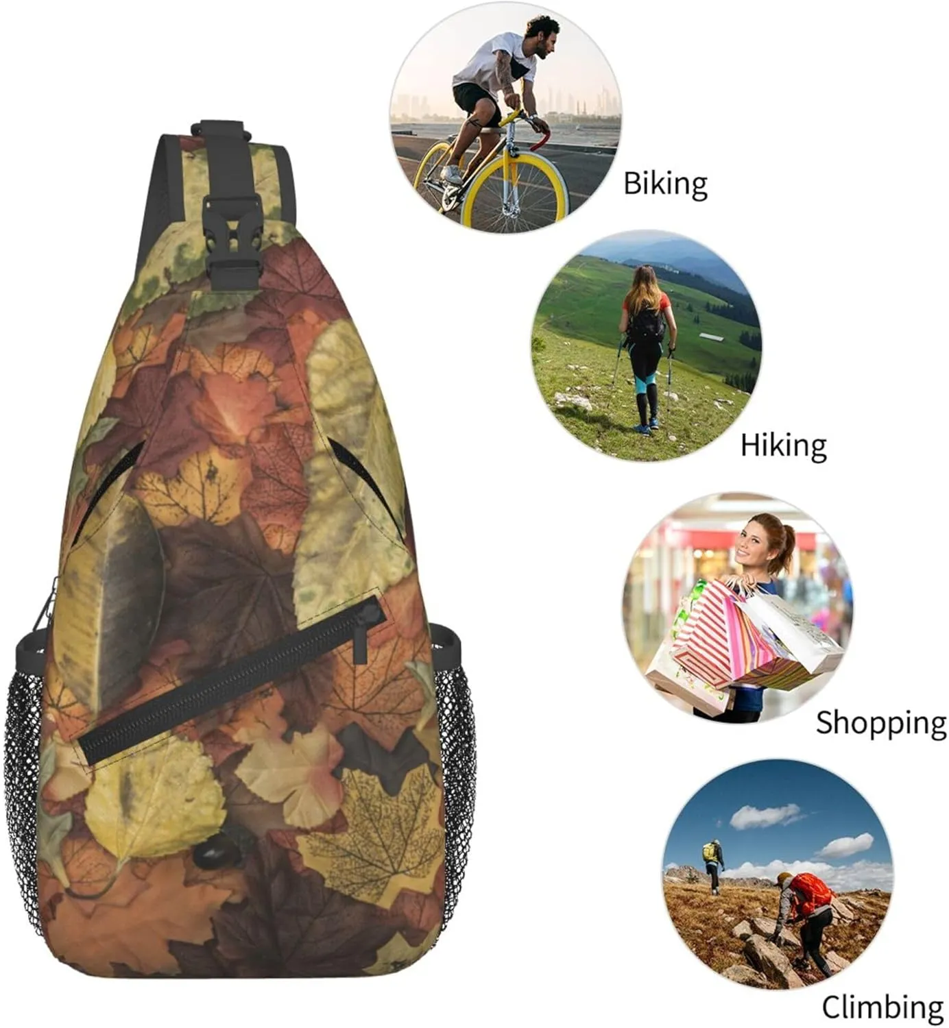 Autumn Leaves Pattern Sling Backpack Crossbody Bag, Chest Bag Daypack for Outdoors Hiking Traveling