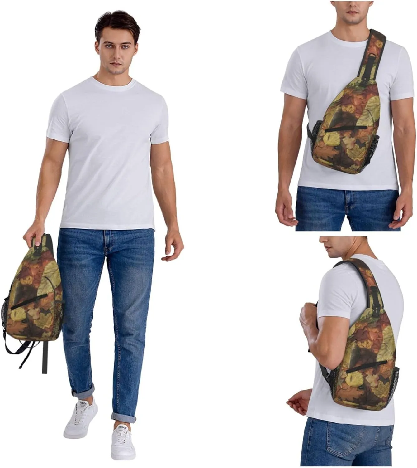 Autumn Leaves Pattern Sling Backpack Crossbody Bag, Chest Bag Daypack for Outdoors Hiking Traveling