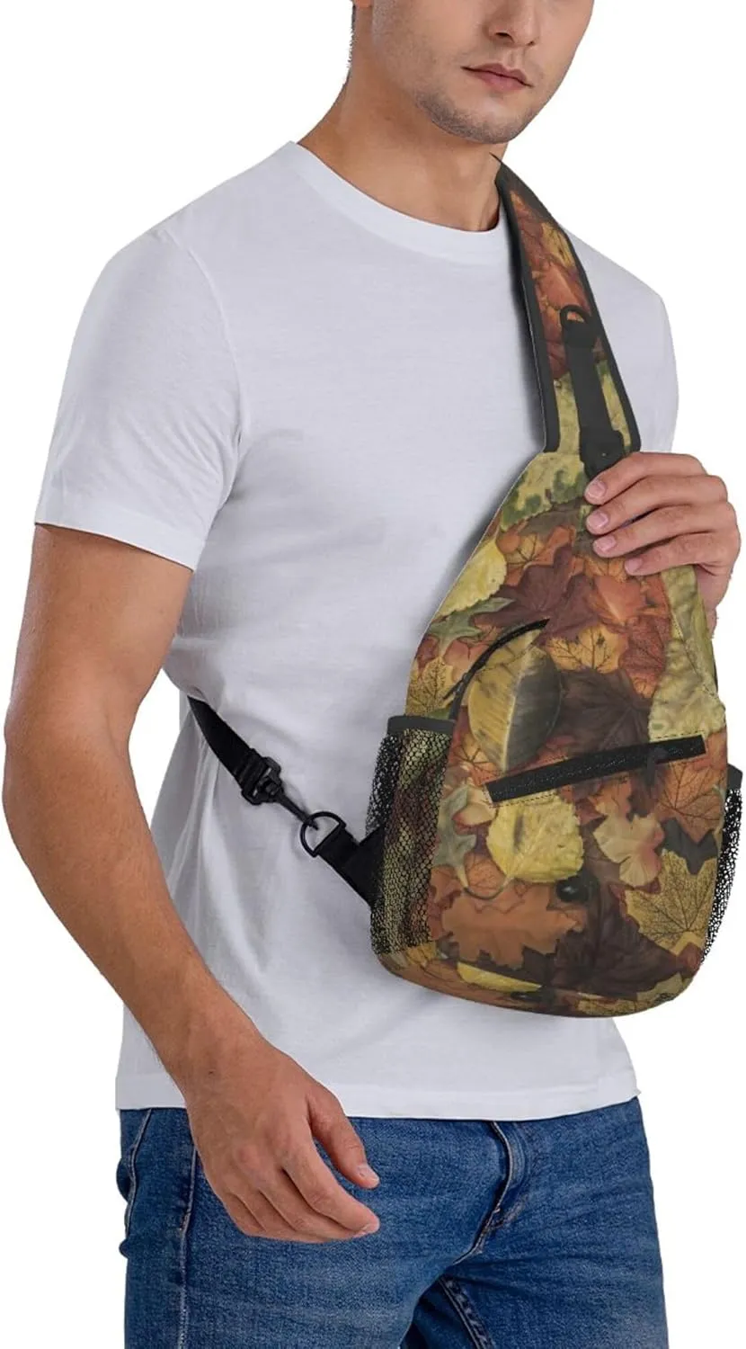 Autumn Leaves Pattern Sling Backpack Crossbody Bag, Chest Bag Daypack for Outdoors Hiking Traveling