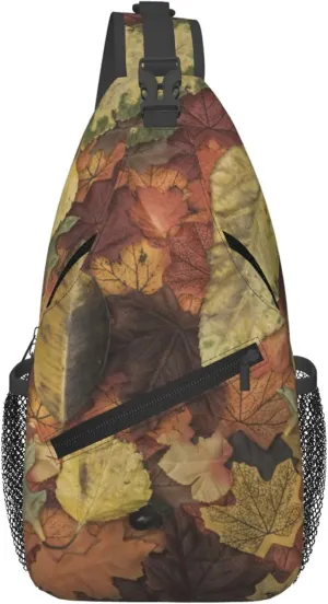 Autumn Leaves Pattern Sling Backpack Crossbody Bag, Chest Bag Daypack for Outdoors Hiking Traveling