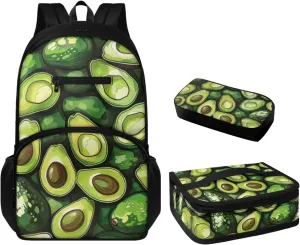 Avocado Boys Backpack and Lunch Box Set with Shoulder Strap Teen Girls School Backpack School Bag for Kids Made From Easy-To-Clean Polyester and Built With Laptop Padded