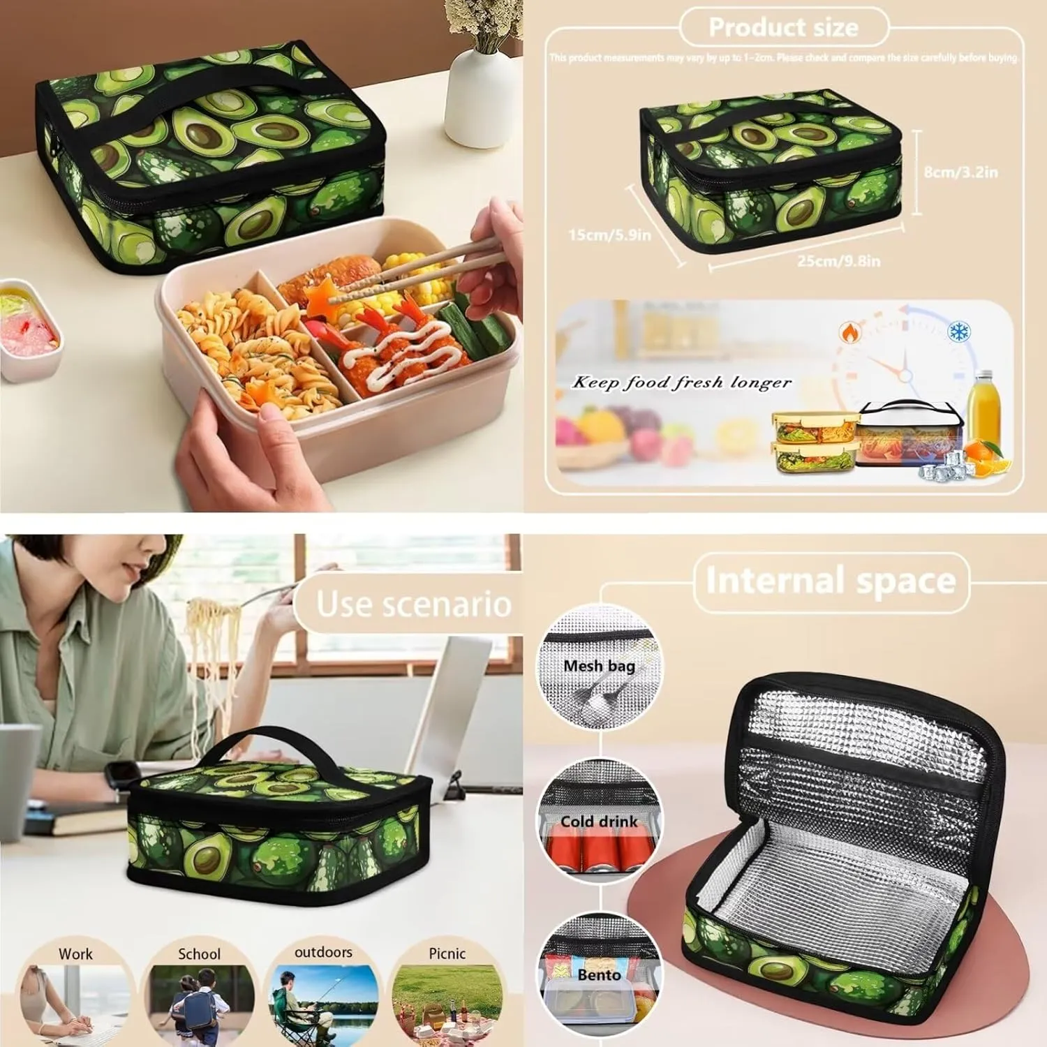 Avocado Boys Backpack and Lunch Box Set with Shoulder Strap Teen Girls School Backpack School Bag for Kids Made From Easy-To-Clean Polyester and Built With Laptop Padded