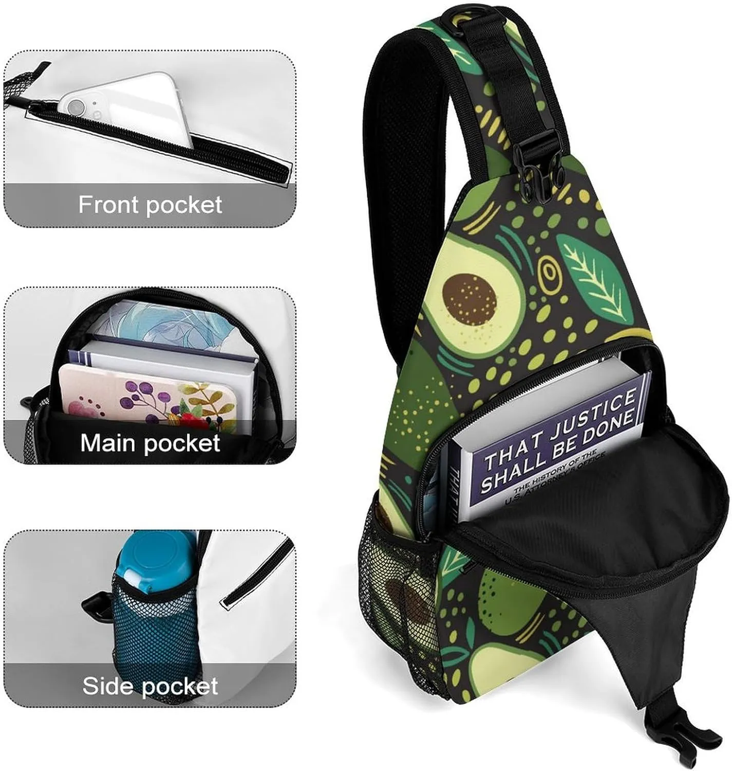 Avocado Fruit Sling Backpack Mans Womens Crossbody Backpack Chest Bag Gym Daypack Shoulder Bag Casual Daypacks Leisure Backpacks
